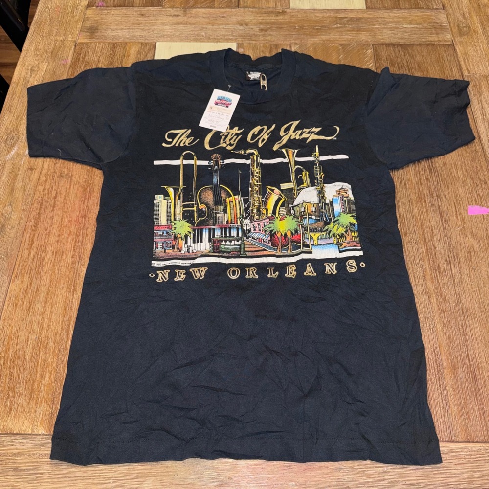Screen Stars T-Shirt Mens Large Black Good 1987 New Orleans City Of Jazz Vintage
